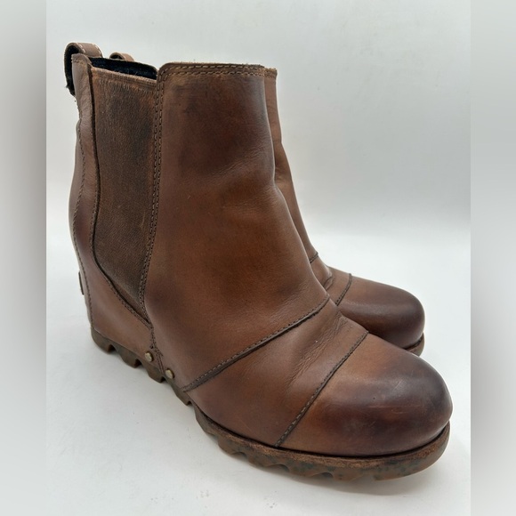 Sorel Women’s Lea Wedge Platform Booties Boots Leather in Elk Curry Size 7 - Picture 4 of 12